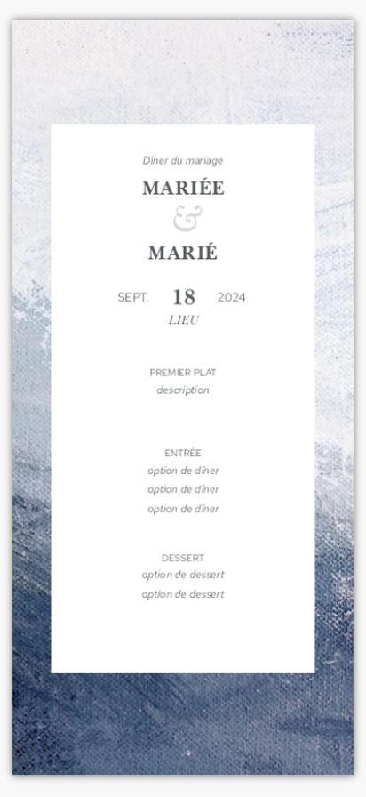 Aperçu du graphisme pour Galerie de modèles : Cartes de menu de mariage, Marin, 4" x 8" Flat