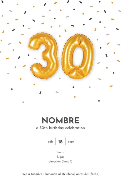 Un confeti números de globo diseño blanco naranja para Cumpleaños de adultos