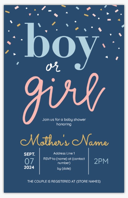 A gender reveal invite pink or blue blue gray design for Baby Shower