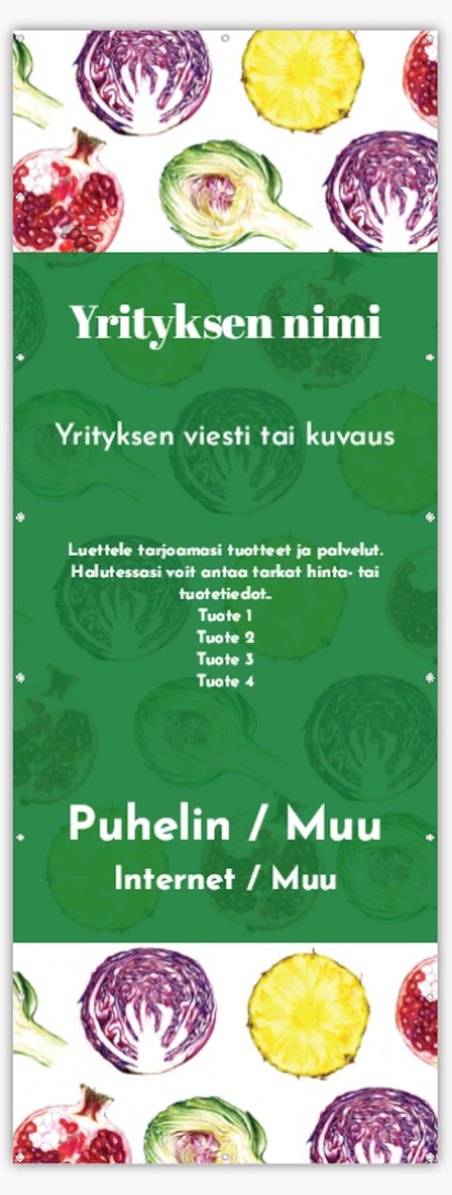 Mallin esikatselu Mallivalikoima: Ruokavalio & Ravinto Reikävinyylibanderollit, 150 x 400 cm