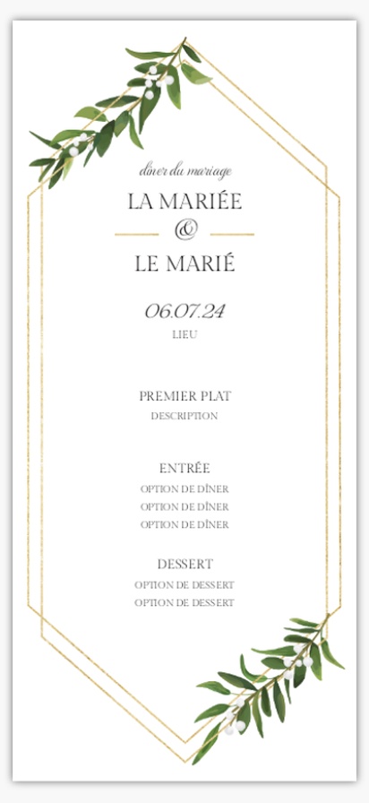 Aperçu du graphisme pour Galerie de modèles : Cartes de menu de mariage, Traditionnel & Classique, 4" x 8" Flat