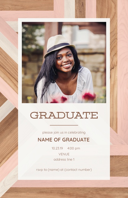 A modern pink and wood geometric white cream design for Graduation Party with 1 uploads