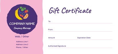 Design Preview for Design Gallery: Organic Food Stores Gift Certificates