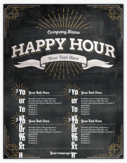 Design Preview for Design Gallery: Bars & Nightclubs Menu Cards, Single Page Menu