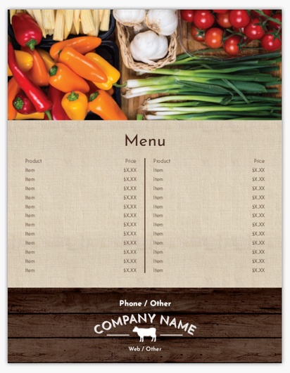 Design Preview for Design Gallery: Agriculture & Farming Menu Cards, Single Page Menu