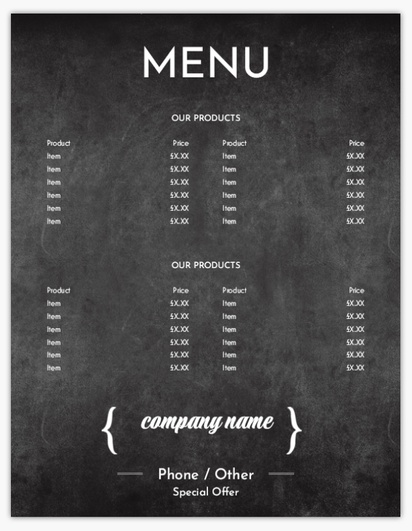 Design Preview for Design Gallery: Marketing & Communications Menu Cards, Single Page Menu