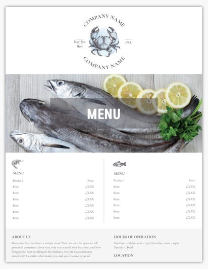 Design Preview for Design Gallery: Fish Markets Menu Cards, Single Page Menu