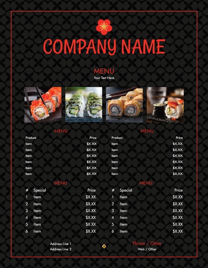 A menu sushi black brown design for Menus