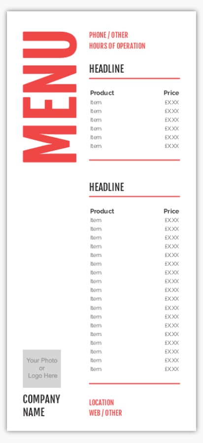Design Preview for Design Gallery: Menus Menu Cards, Long Menu