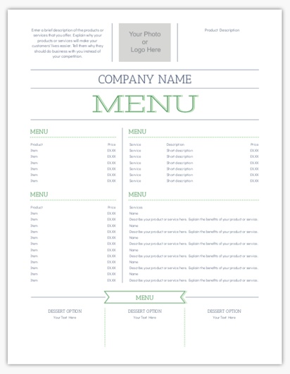 Design Preview for Design Gallery: Food & Beverage Menu Cards, Single Page Menu