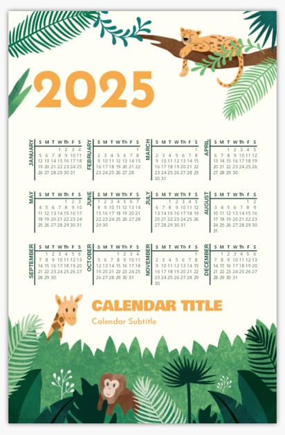 A animals poster calendar white green design for Business