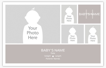 A monogram birth announcement photo gray white design for Events with 4 uploads