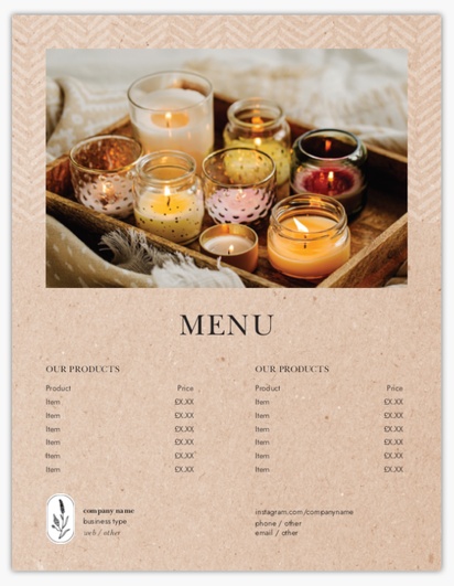 Design Preview for Design Gallery: Gift & Party Shops Menu Cards, Single Page Menu
