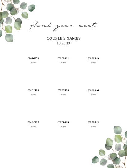 A simple greenery weddingseatingchart white gray design for Spring