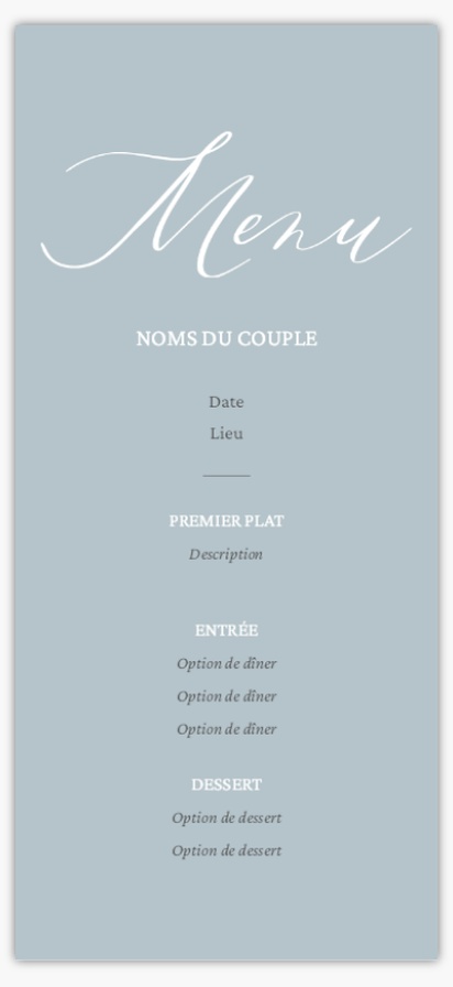Aperçu du graphisme pour Galerie de modèles : Cartes de menu de mariage, Chic, 4" x 8" Flat