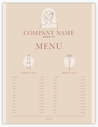 Design Preview for Design Gallery: Hair Salons Menu Cards, Single Page Menu