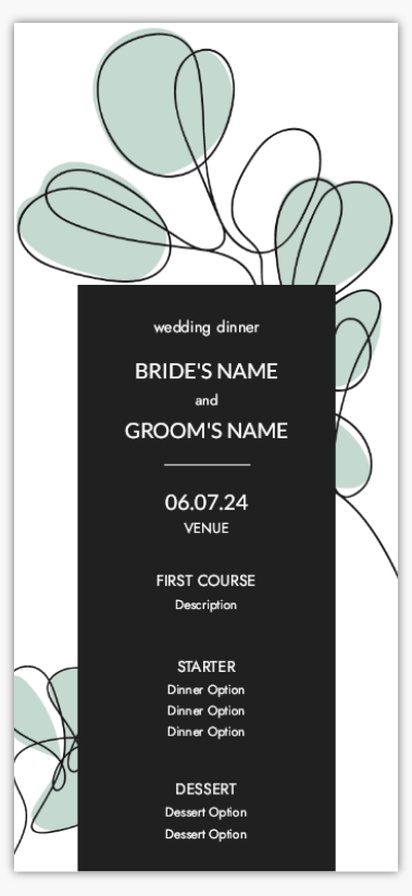 Design Preview for  Wedding Menu Cards Templates, 4" x 8" Flat