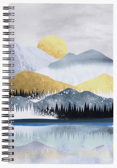 A landscape mountains and lake white gray design