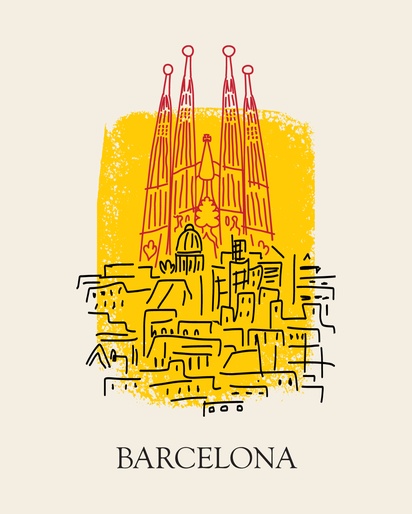 Un póster de viaje barcelona diseño crema naranja