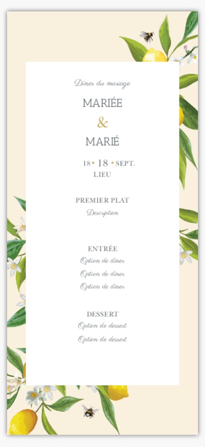 Aperçu du graphisme pour Galerie de modèles : Cartes de menu de mariage, Fleurs, 4" x 8" Flat
