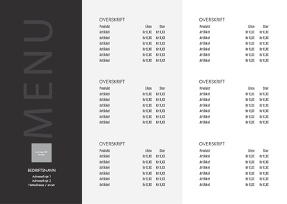 Forhåndsvisning av design for Designgalleri: Menyer Plakater, A3 (297 x 420 mm) 