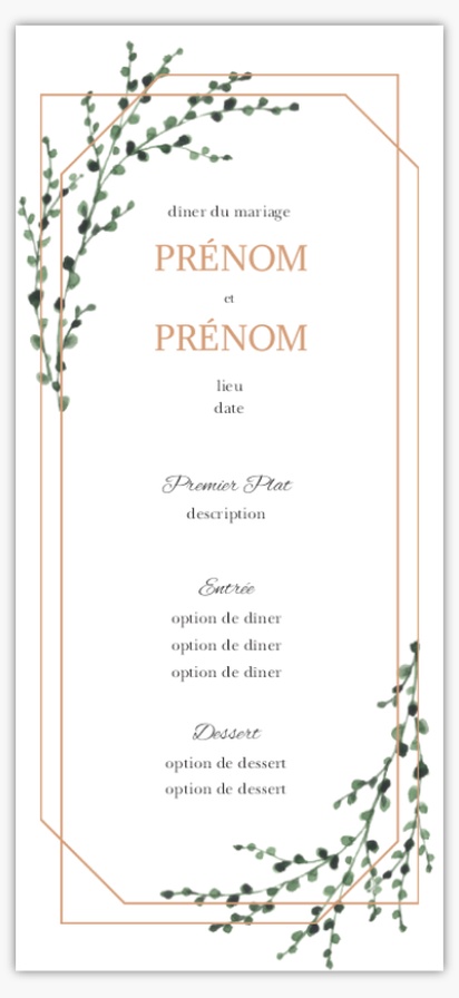 Aperçu du graphisme pour Galerie de modèles : Cartes de menu de mariage, Traditionnel & Classique, 4" x 8" Flat