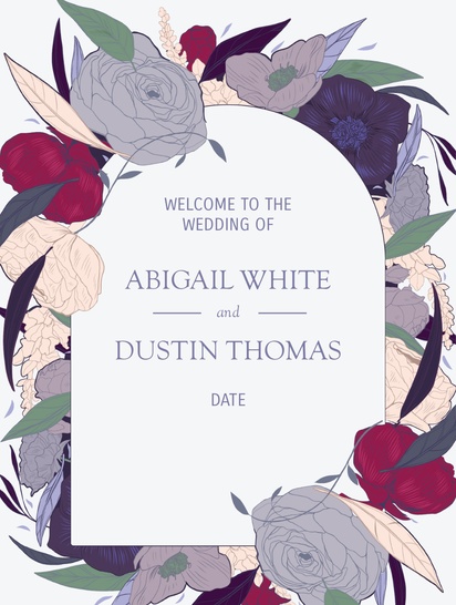 A hand drawn florals purple florals white gray design for Wedding