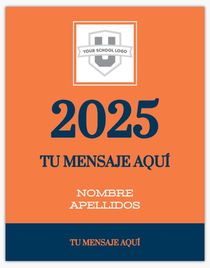 Un invitación de graduación con destino a la universidad diseño naranja azul para Anuncios de graduación