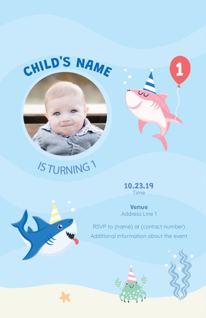 Design Preview for Templates for 1st Birthday Invitations and Announcements , Flat 11.7 x 18.2 cm