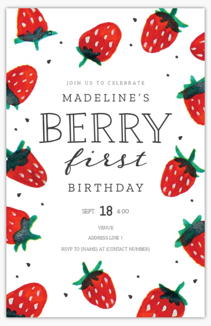 A first birthday invitation berry first birthday white red design for Child Birthday