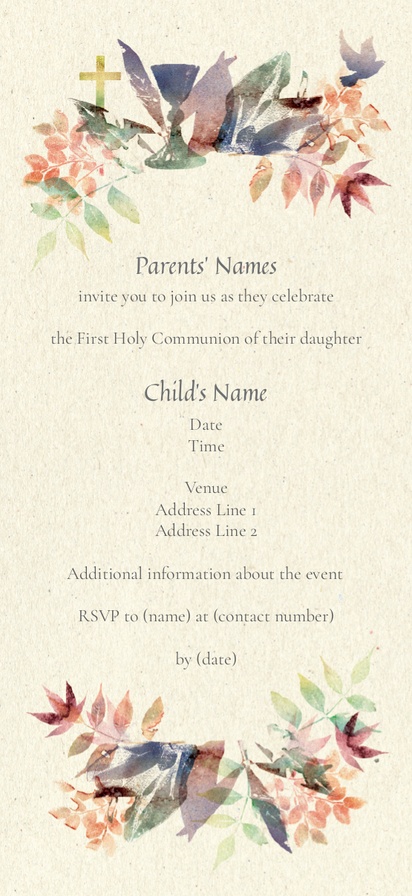Design Preview for Templates for First Communion Invitations and Announcements , Flat 9.5 x 21 cm