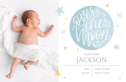 A night sky over the moon cream white design for Birth Announcements with 1 uploads