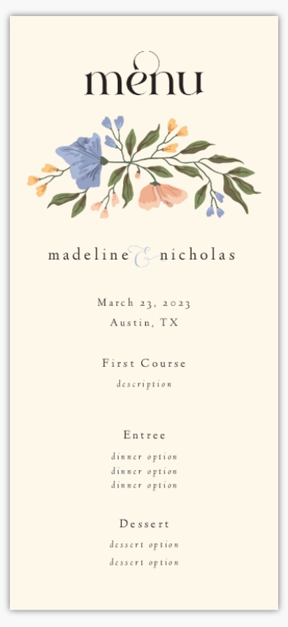Design Preview for Design Gallery: Vintage Wedding Menu Cards, 4" x 8" Flat