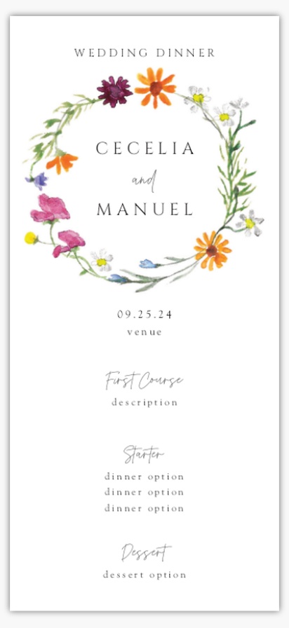 Design Preview for Floral Wedding Menu Cards Templates, 4" x 8" Flat