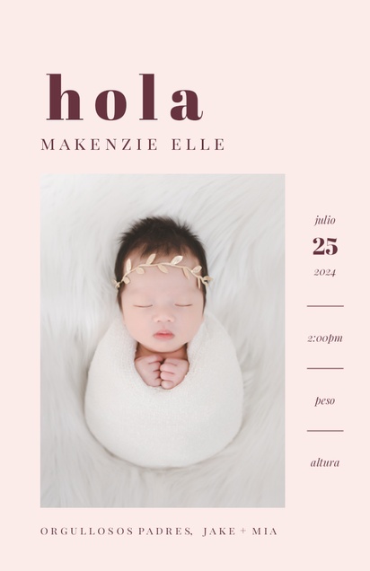 Un anuncio de nacimiento simple diseño blanco rosa para Niña con 1 imágenes