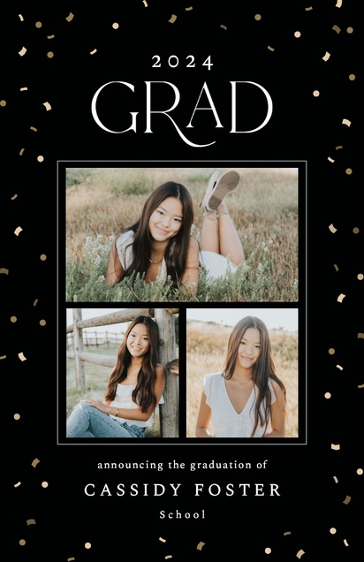 A announcement black and gold black design for Graduation with 3 uploads