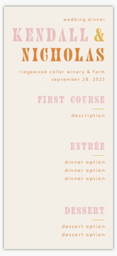 Design Preview for Fun & Whimsical Wedding Menu Cards Templates, 4" x 8" Flat