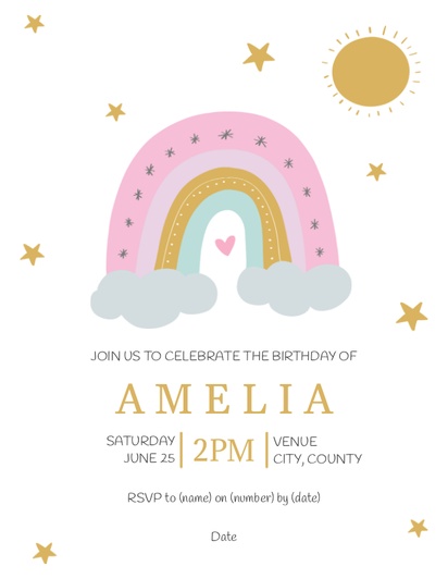 Design Preview for Templates for 1st Birthday Invitations and Announcements , Flat 10.7 x 13.9 cm