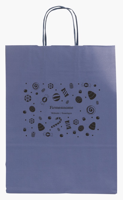 Designvorschau für Designgalerie: Papiertragetaschen mit Einfarbdruck Süßwarengeschäfte, M (26 x 11 x 34.5 cm)