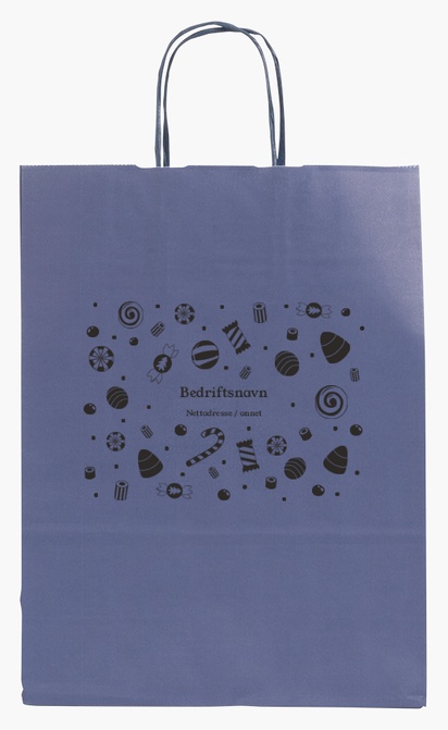 Forhåndsvisning av design for Designgalleri: Godteributikker Ensfargede papirposer med trykk, M (26 x 11 x 34.5 cm)