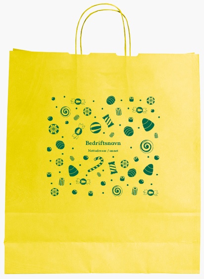 Forhåndsvisning av design for Designgalleri: Godteributikker Ensfargede papirposer med trykk, L (36 x 12 x 41 cm)