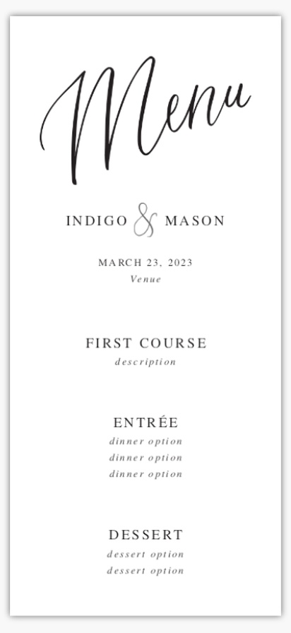 Design Preview for Design Gallery: Minimal Wedding Menu Cards, 4" x 8" Flat