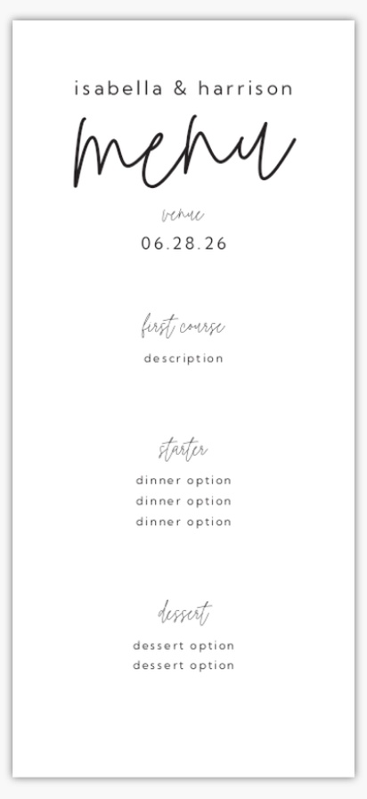 Design Preview for  Wedding Menu Cards Templates, 4" x 8" Flat