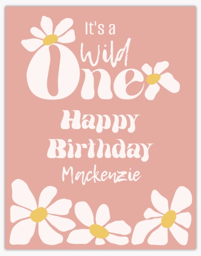 A retro florals kids birthday pink white design for Child Birthday