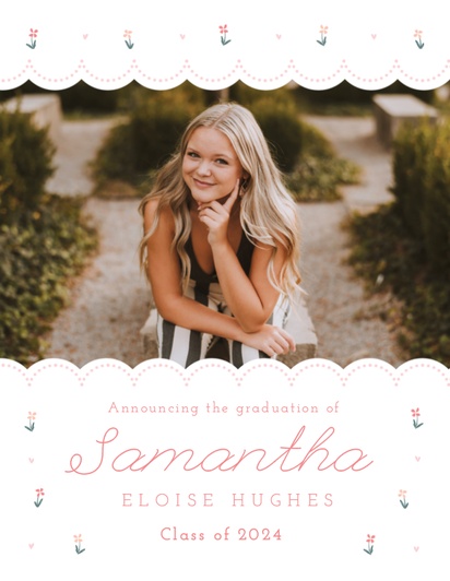 A feminine flowers white design for Graduation Announcements with 1 uploads
