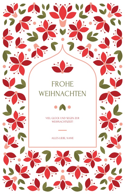 Designvorschau für Designgalerie: Weihnachtskarten Geblümt, 18.2 x 11.7 cm  Flach