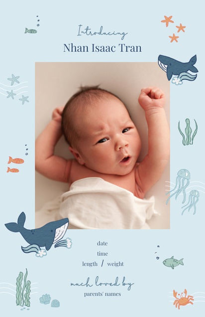 A whales beach white gray design for Birth Announcements with 1 uploads
