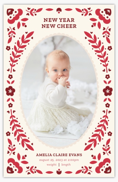 A birth announcement cards folk white pink design for Birth Announcements with 1 uploads