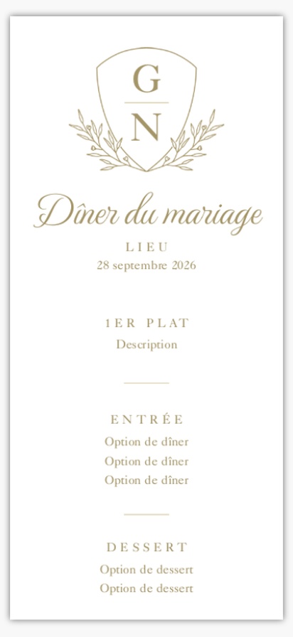 Aperçu du graphisme pour Galerie de modèles : Cartes de menu de mariage, Traditionnel & Classique, 4" x 8" Flat