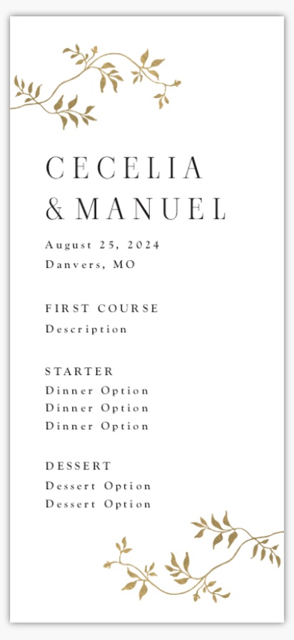 Design Preview for Elegant Wedding Menu Cards Templates, 4" x 8" Flat